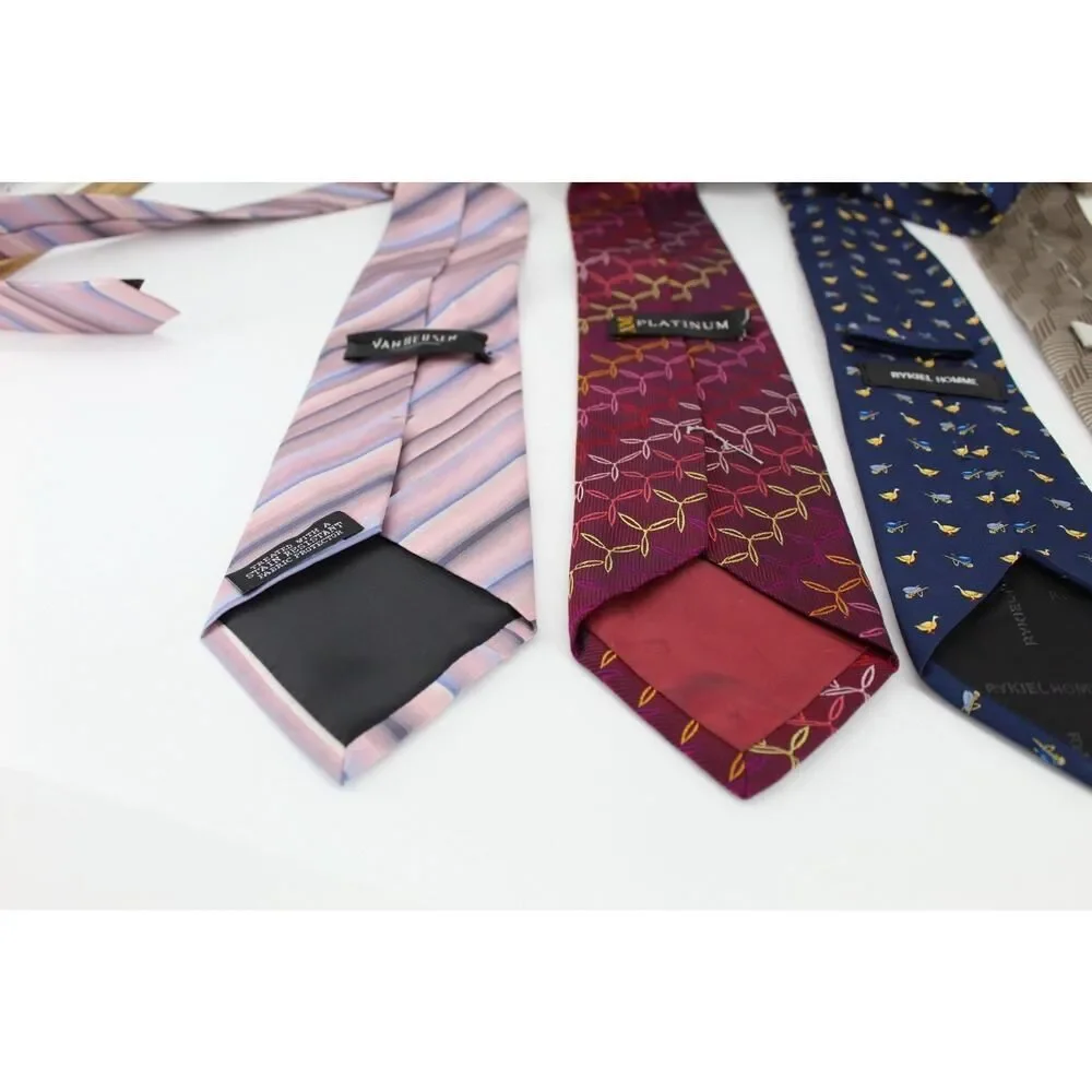 4pc Mens 100% Silk Tie Lot Van Heusen Rykiel Homme Villa Bolgheri Platinum Birds